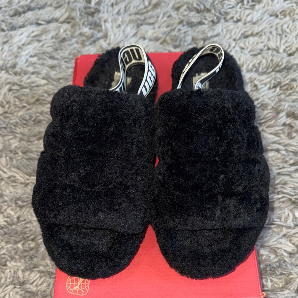 Ugg Black Fuzzy Slippers